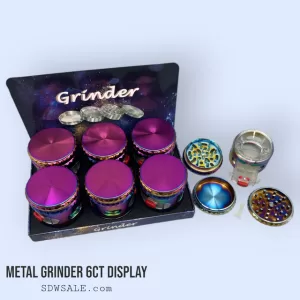 63mm RAINBOW SLIDING COMPARTMENT GRINDER 6ct Display.