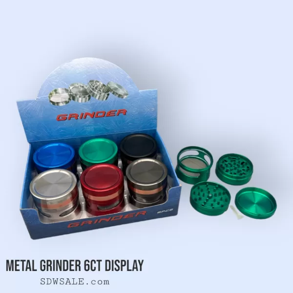 63mm TWO COLOR METAL GRINDER 6CT DISPLAY.