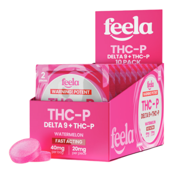 Feela D9+THC-P 4000mg Watermelon Gummies 2ct 10 Pouch Display